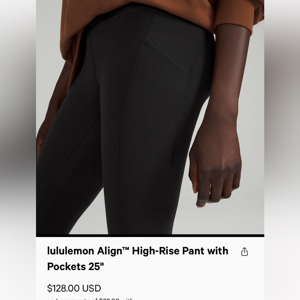 lululemon 25 inch black align with pockets size 4